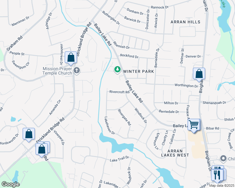 map of restaurants, bars, coffee shops, grocery stores, and more near 5816 Rivercroft Road in Fayetteville
