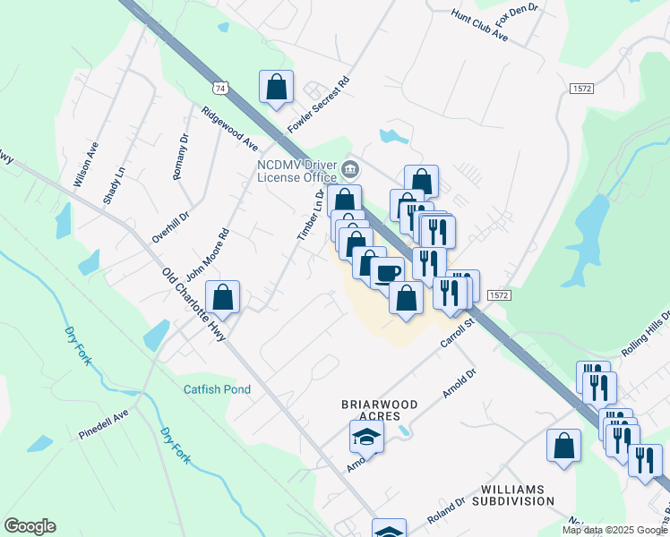 map of restaurants, bars, coffee shops, grocery stores, and more near 2901 Ava Court in Monroe