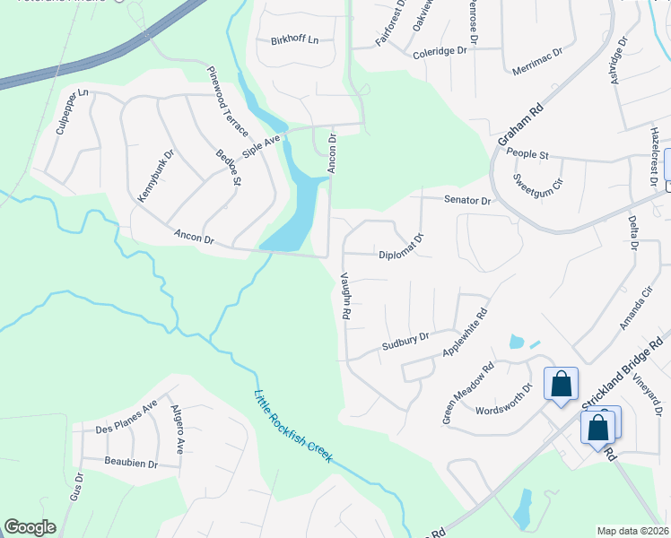 map of restaurants, bars, coffee shops, grocery stores, and more near 2118 Ancon Drive in Fayetteville