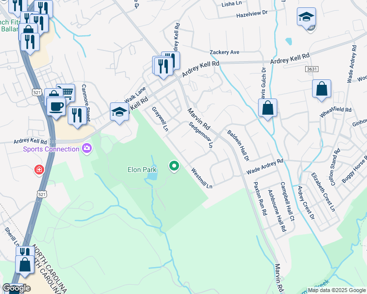 map of restaurants, bars, coffee shops, grocery stores, and more near 11212 Kirkwich Court in Charlotte