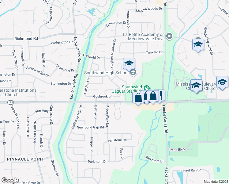 map of restaurants, bars, coffee shops, grocery stores, and more near 7782 Birdwood Drive in Memphis