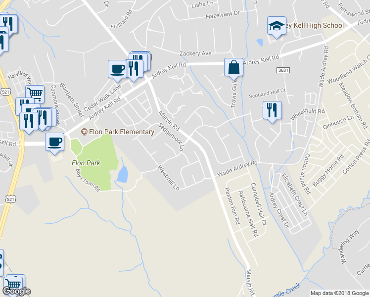map of restaurants, bars, coffee shops, grocery stores, and more near 10914 Sedgemoor Lane in Charlotte