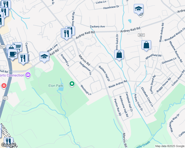 map of restaurants, bars, coffee shops, grocery stores, and more near 10914 Sedgemoor Lane in Charlotte