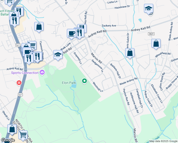 map of restaurants, bars, coffee shops, grocery stores, and more near 11212 Kirkwich Court in Charlotte