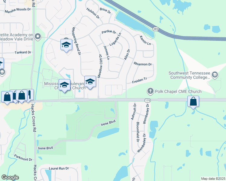 map of restaurants, bars, coffee shops, grocery stores, and more near 8736 Meadow Vale Drive in Memphis