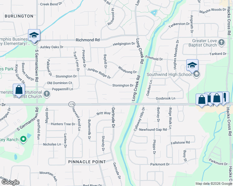 map of restaurants, bars, coffee shops, grocery stores, and more near 7560 Espie Cove in Memphis