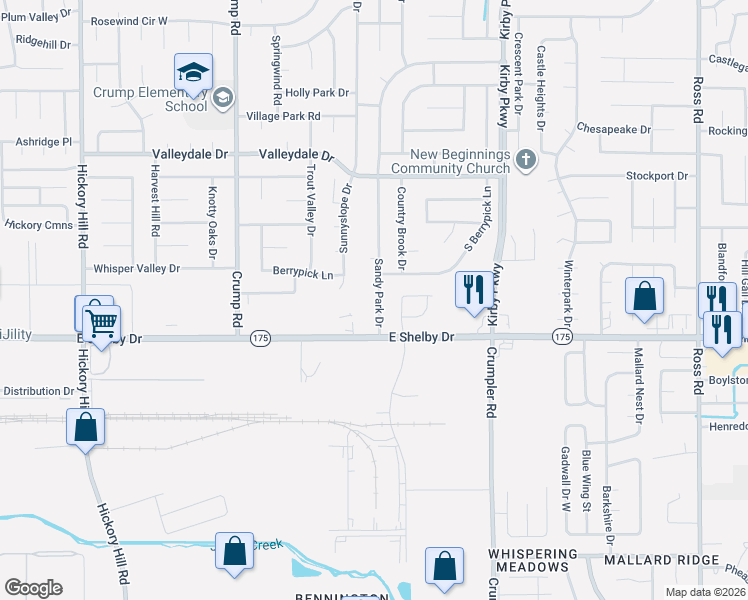map of restaurants, bars, coffee shops, grocery stores, and more near 4626 Sunnyslope Drive in Memphis