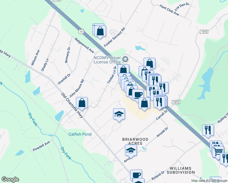 map of restaurants, bars, coffee shops, grocery stores, and more near 2901 Ava Court in Monroe