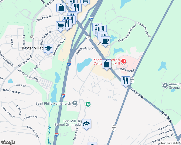 map of restaurants, bars, coffee shops, grocery stores, and more near State Highway 648 in Fort Mill