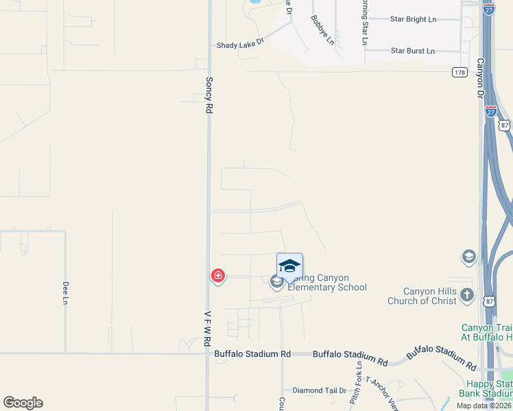 map of restaurants, bars, coffee shops, grocery stores, and more near Ranger Drive in Canyon