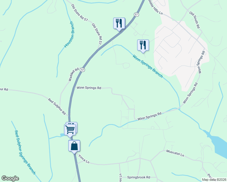 map of restaurants, bars, coffee shops, grocery stores, and more near 1270 Winn Springs Road in Counce