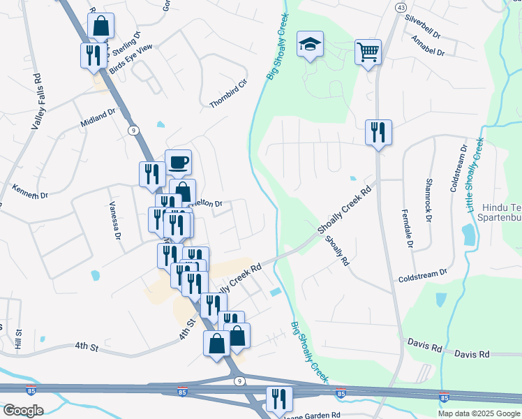 map of restaurants, bars, coffee shops, grocery stores, and more near 775 Overton Ridge Way in Boiling Springs