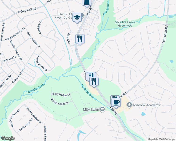 map of restaurants, bars, coffee shops, grocery stores, and more near 8924 Waltham Forest Court in Waxhaw