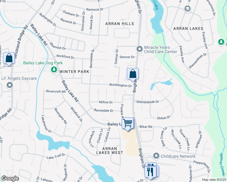 map of restaurants, bars, coffee shops, grocery stores, and more near 1772 Shirley Court in Fayetteville