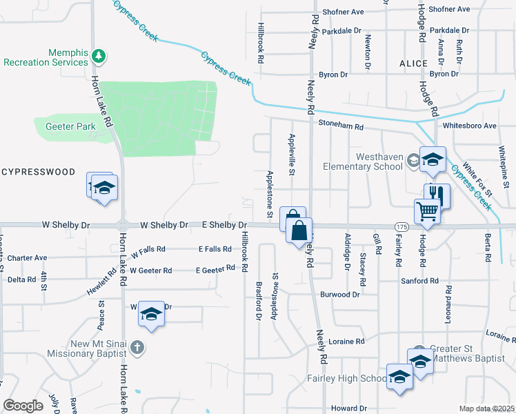 map of restaurants, bars, coffee shops, grocery stores, and more near 4634 Apple Cove in Memphis