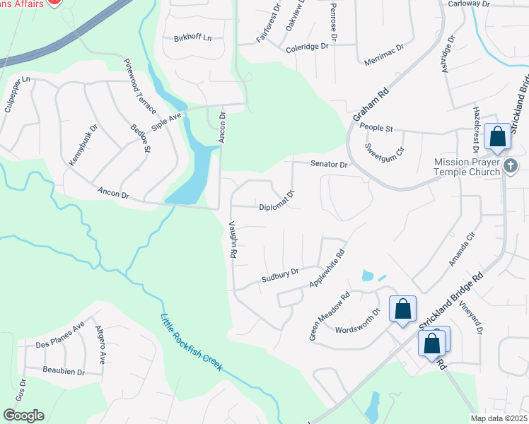 map of restaurants, bars, coffee shops, grocery stores, and more near 1611 Diplomat Drive in Fayetteville