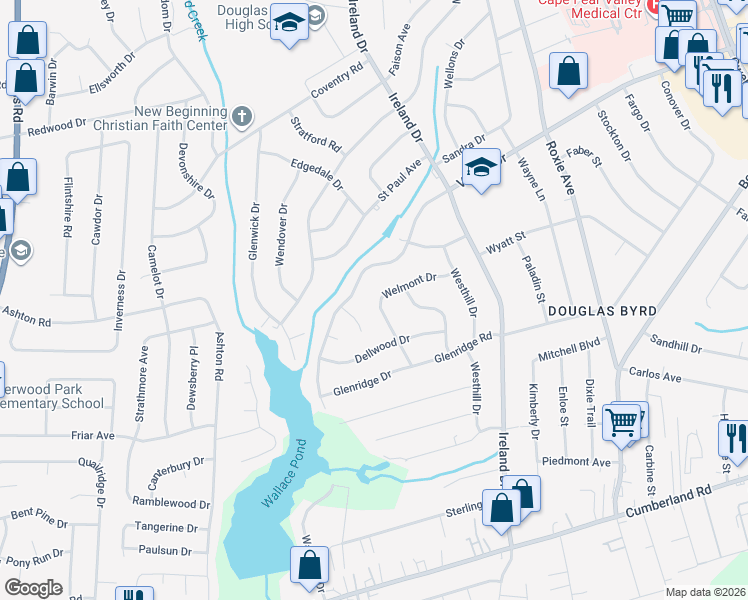 map of restaurants, bars, coffee shops, grocery stores, and more near 4011-4021 Welmont Drive in Fayetteville