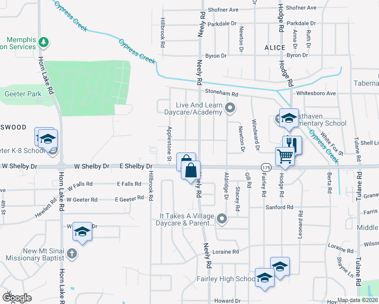 map of restaurants, bars, coffee shops, grocery stores, and more near 4631 Neely Road in Memphis