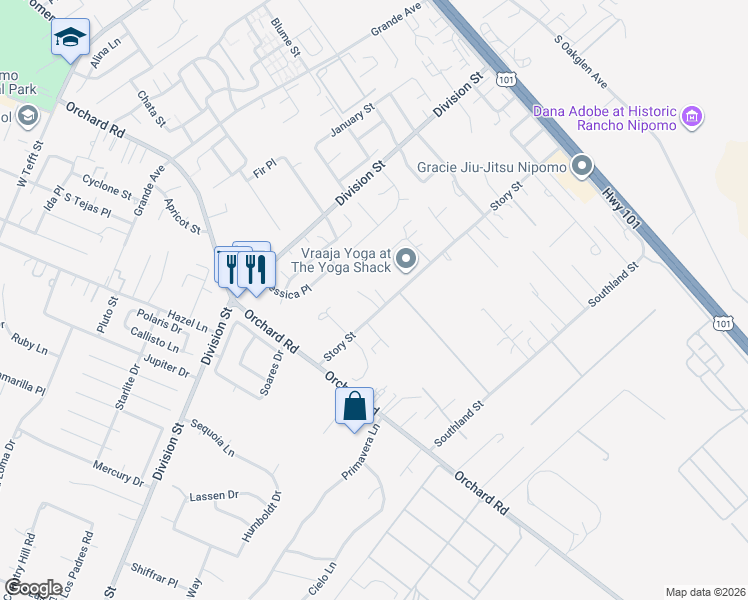 map of restaurants, bars, coffee shops, grocery stores, and more near 792 Story Street in Nipomo