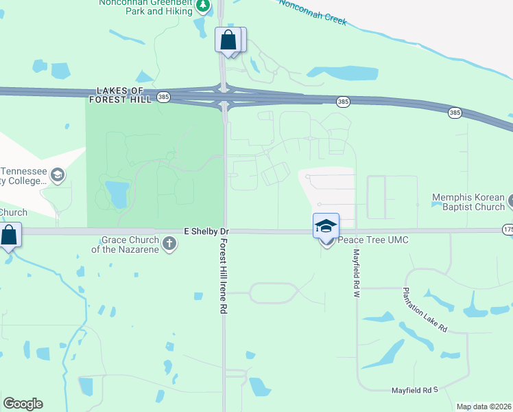 map of restaurants, bars, coffee shops, grocery stores, and more near 9185-9203 East Shelby Drive in Collierville