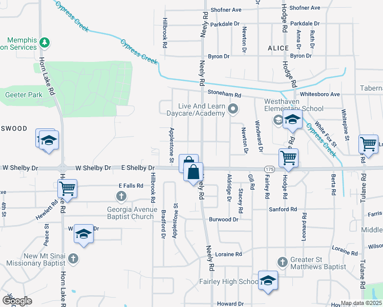 map of restaurants, bars, coffee shops, grocery stores, and more near 4631 Neely Road in Memphis