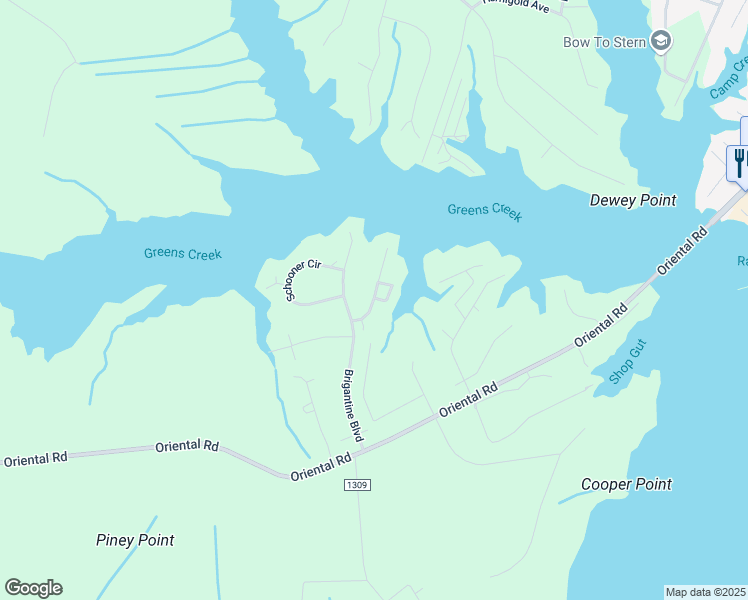 map of restaurants, bars, coffee shops, grocery stores, and more near 3000 Sloop Dr in Oriental