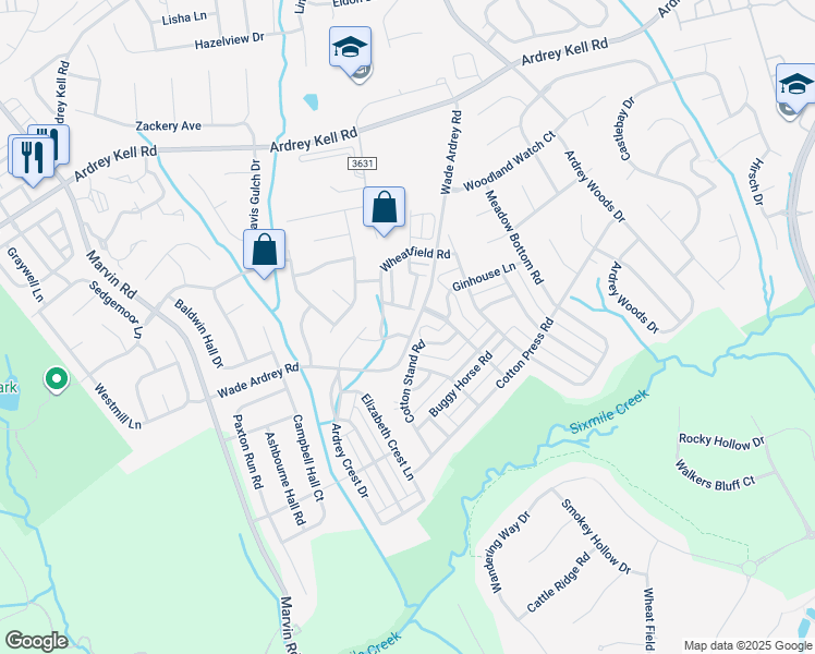 map of restaurants, bars, coffee shops, grocery stores, and more near 8406 Garden View Drive in Charlotte
