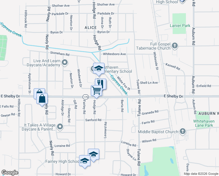 map of restaurants, bars, coffee shops, grocery stores, and more near 4633 Huckleberry Cove in Memphis