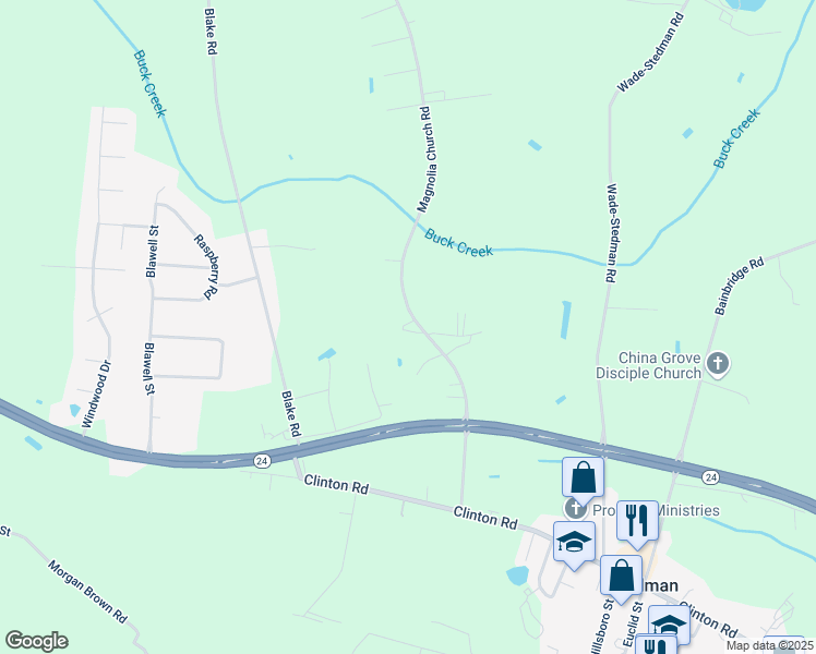 map of restaurants, bars, coffee shops, grocery stores, and more near 341 Magnolia Church Road in Stedman
