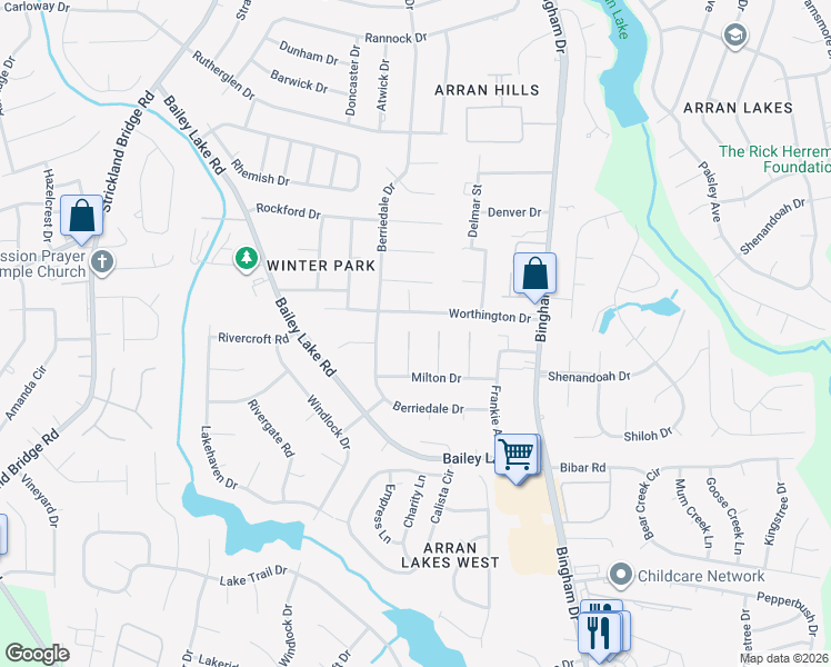 map of restaurants, bars, coffee shops, grocery stores, and more near 1772 Michelle Court in Fayetteville