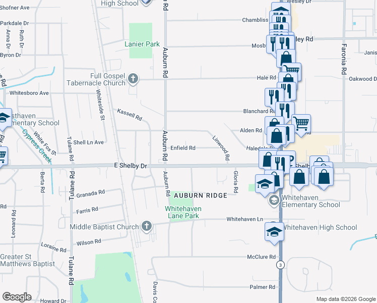 map of restaurants, bars, coffee shops, grocery stores, and more near 925 Enfield Road in Memphis
