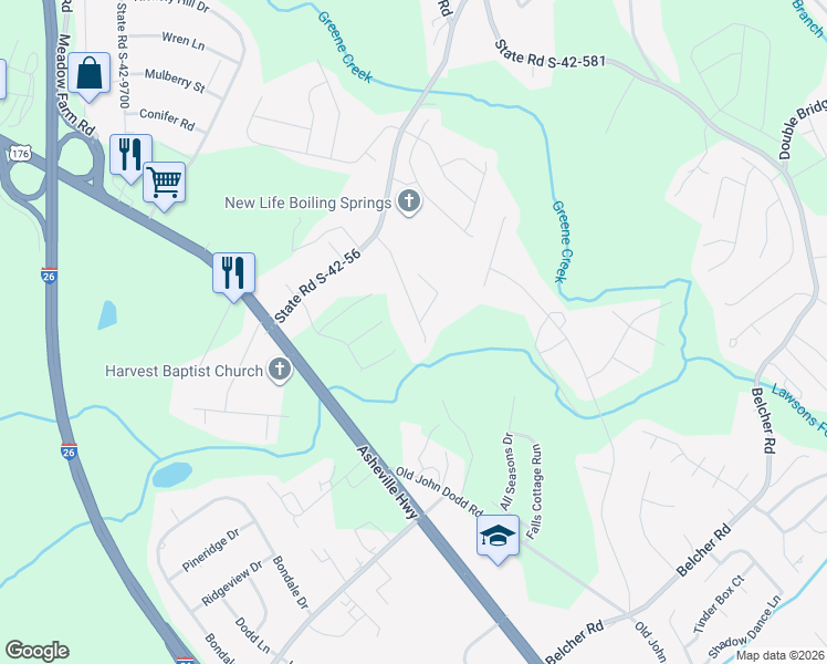 map of restaurants, bars, coffee shops, grocery stores, and more near 820 Pioneer Drive in Boiling Springs