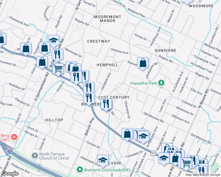 map of restaurants, bars, coffee shops, grocery stores, and more near 113 Talley Rd in Chattanooga