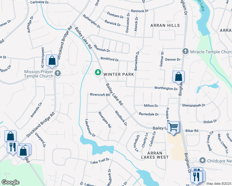 map of restaurants, bars, coffee shops, grocery stores, and more near 6628 Bailey Lake Road in Fayetteville