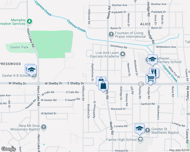 map of restaurants, bars, coffee shops, grocery stores, and more near 4636 Applestone Street in Memphis