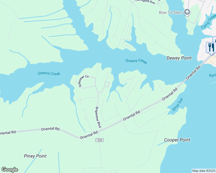 map of restaurants, bars, coffee shops, grocery stores, and more near 3010 Sloop Drive in Oriental