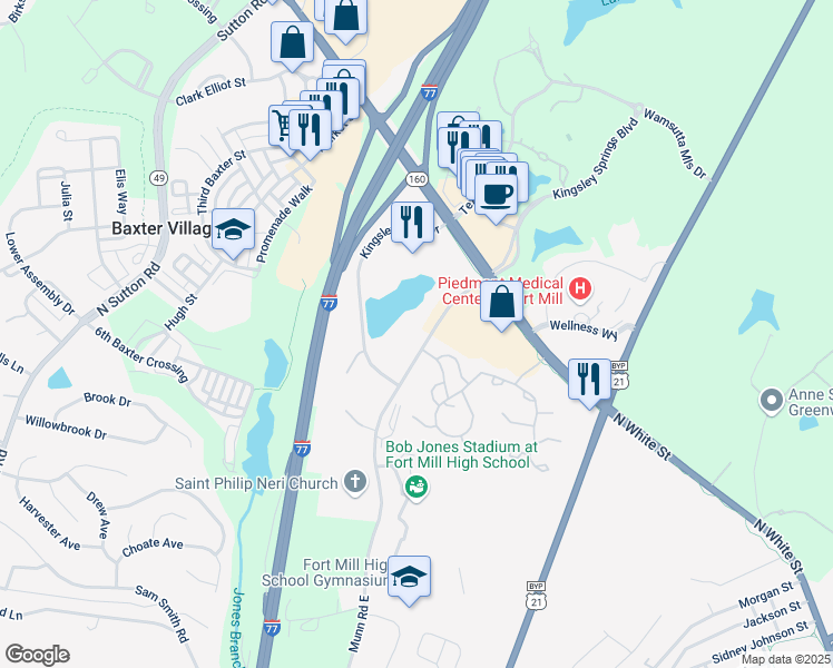 map of restaurants, bars, coffee shops, grocery stores, and more near State Highway 648 in Fort Mill