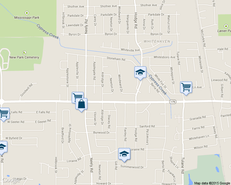 map of restaurants, bars, coffee shops, grocery stores, and more near 4620 Newton Drive in Memphis