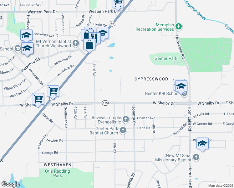 map of restaurants, bars, coffee shops, grocery stores, and more near 4639 Percy Road in Memphis