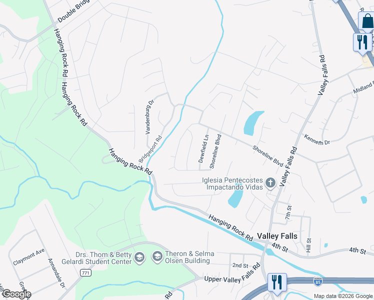 map of restaurants, bars, coffee shops, grocery stores, and more near 734 Maya Street in Boiling Springs