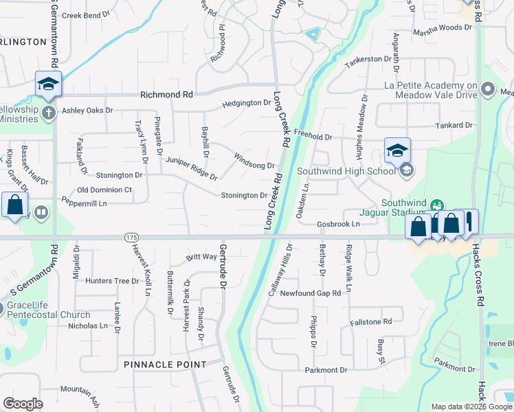 map of restaurants, bars, coffee shops, grocery stores, and more near 7600 Espie Cove in Memphis