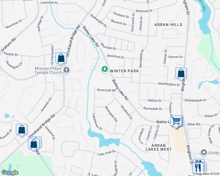 map of restaurants, bars, coffee shops, grocery stores, and more near 5816 Rivercroft Road in Fayetteville