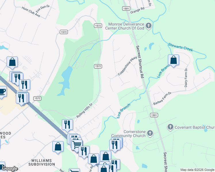 map of restaurants, bars, coffee shops, grocery stores, and more near 3014 Rochester Court in Monroe