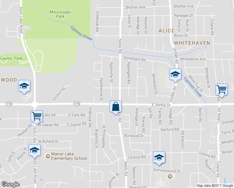 map of restaurants, bars, coffee shops, grocery stores, and more near 4631 Neely Road in Memphis