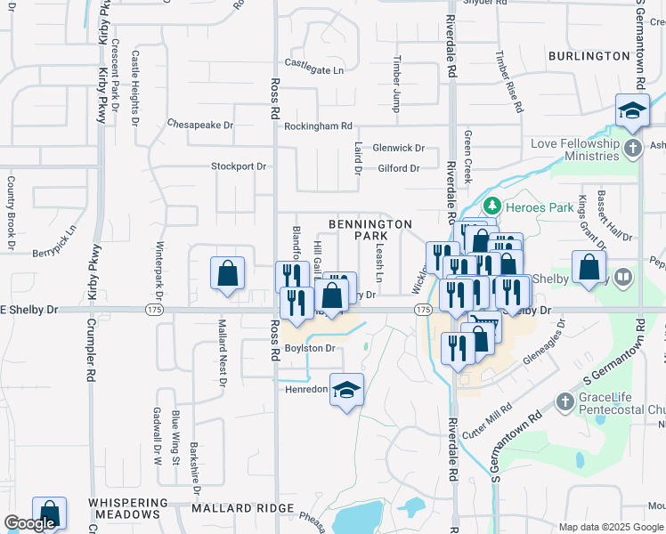 map of restaurants, bars, coffee shops, grocery stores, and more near 4628 Chelwood Drive in Memphis