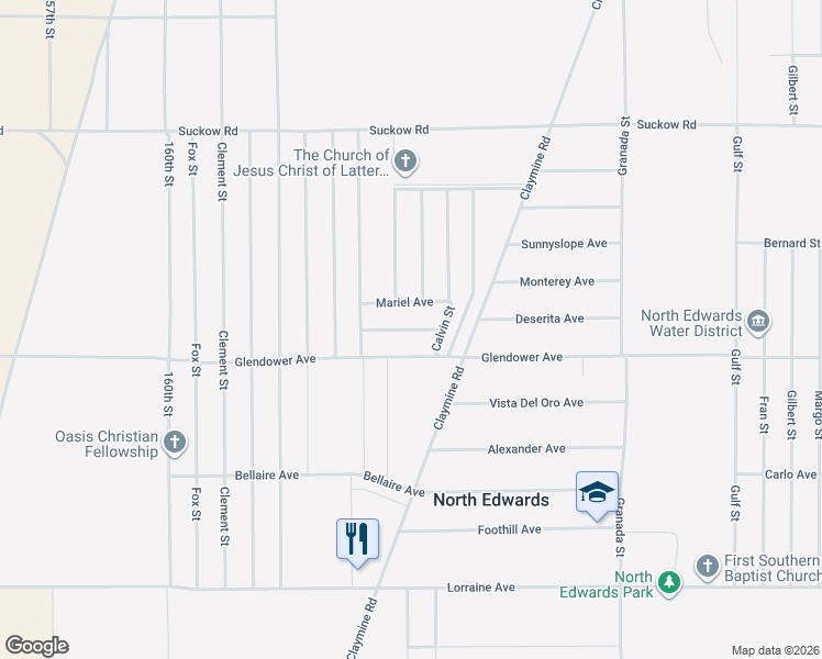 map of restaurants, bars, coffee shops, grocery stores, and more near Shotwell Avenue in North Edwards