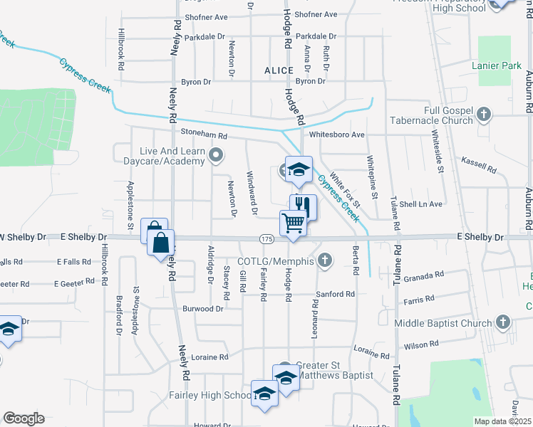 map of restaurants, bars, coffee shops, grocery stores, and more near 4622 Windward Drive in Memphis