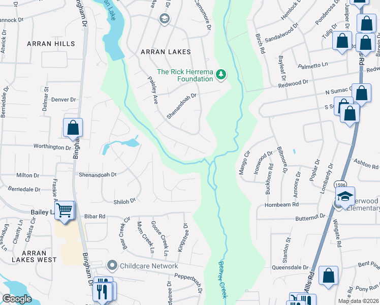 map of restaurants, bars, coffee shops, grocery stores, and more near 5709 Charbonneau Court in Fayetteville