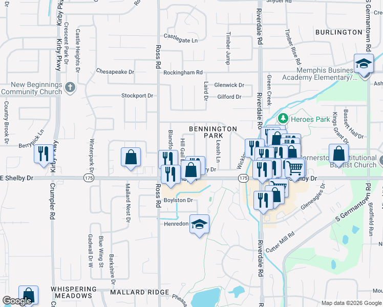 map of restaurants, bars, coffee shops, grocery stores, and more near 4628 Chelwood Drive in Memphis