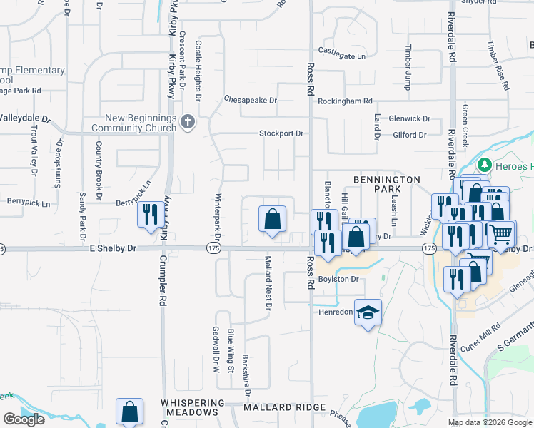 map of restaurants, bars, coffee shops, grocery stores, and more near 4634 Shaker Cove in Memphis